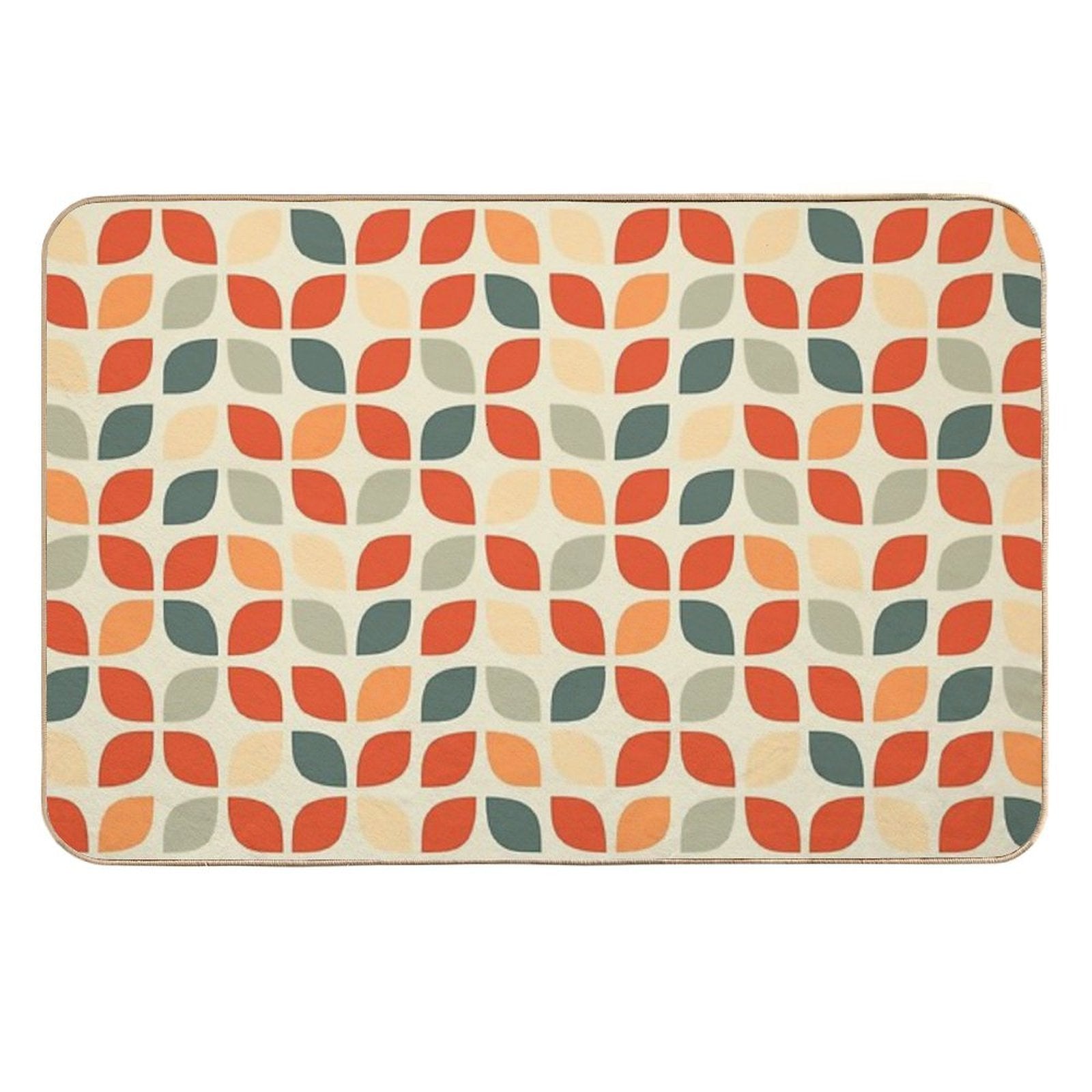 Mid Century Modern Tulip Pattern Red Blue  Pet-Safe Bath Mat