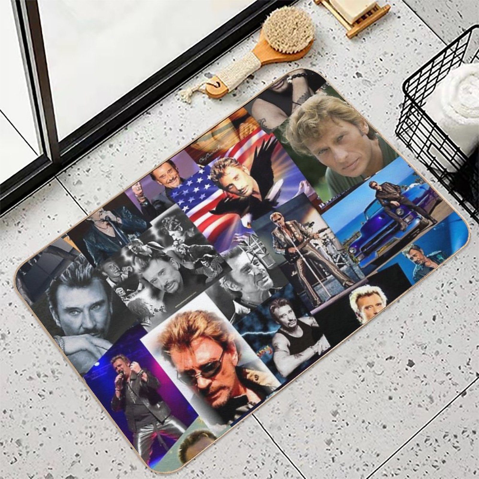 Johnny Hallyday French Singer Assorted Rectangular Vintage Collage  Slip-Resistant Bath Mat