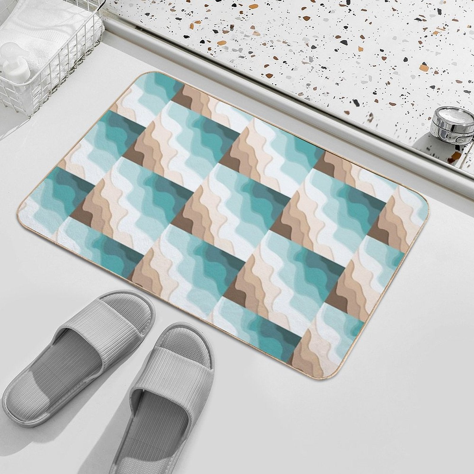 Modern Paper Cut Waves  Toxin-Free Bath Mat