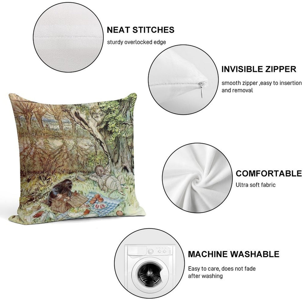 Rat And Mole Have A Picnic - The Wind in The Willows - Arthur Rackham Soft Multiple Sizes Throw Pillow