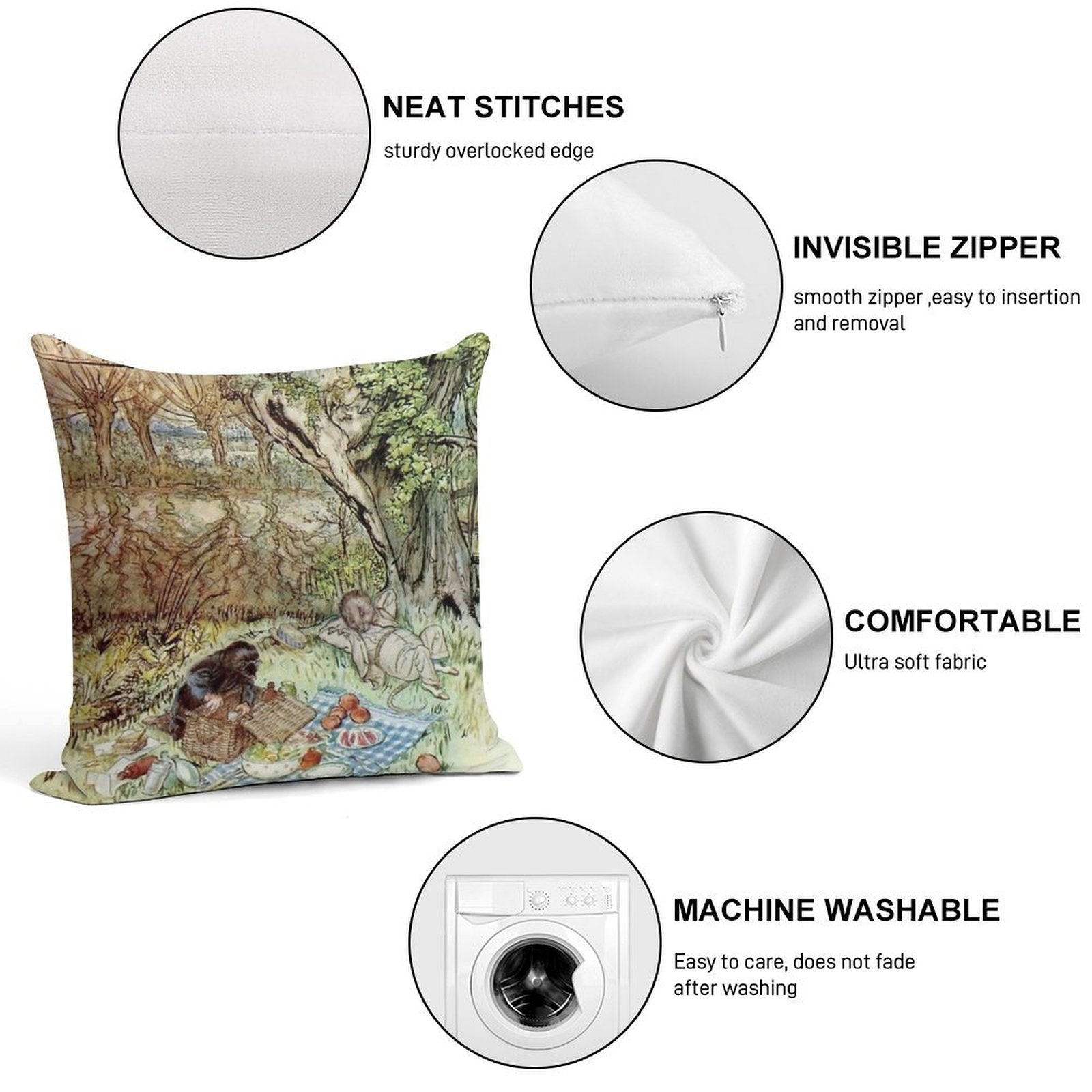 Rat And Mole Have A Picnic - The Wind in The Willows - Arthur Rackham Soft Multiple Sizes Throw Pillow