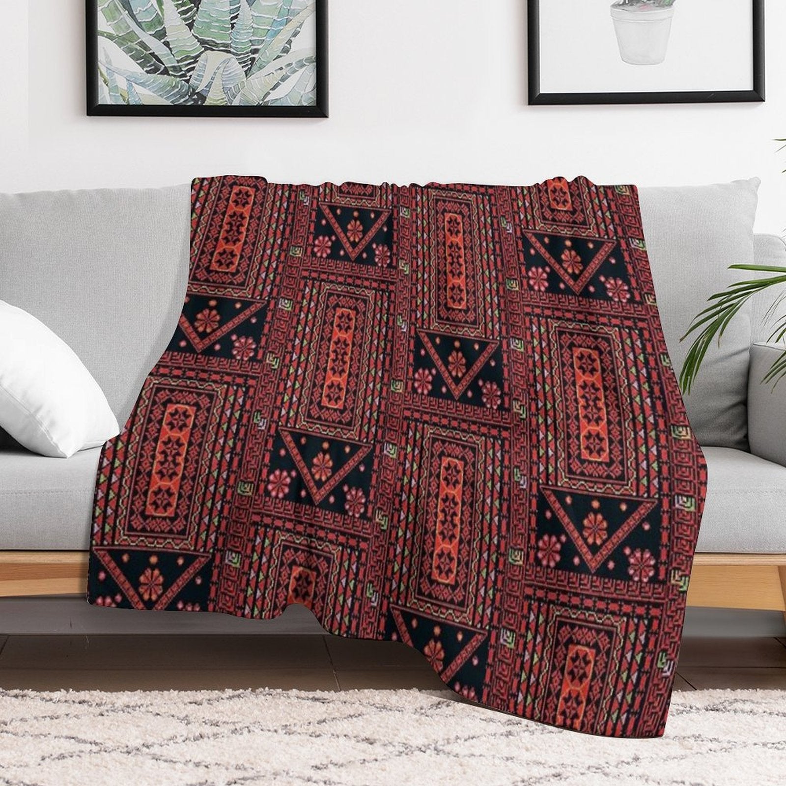 Three Flowers Palestinian Embroidery Multi-functional Throw Blanket