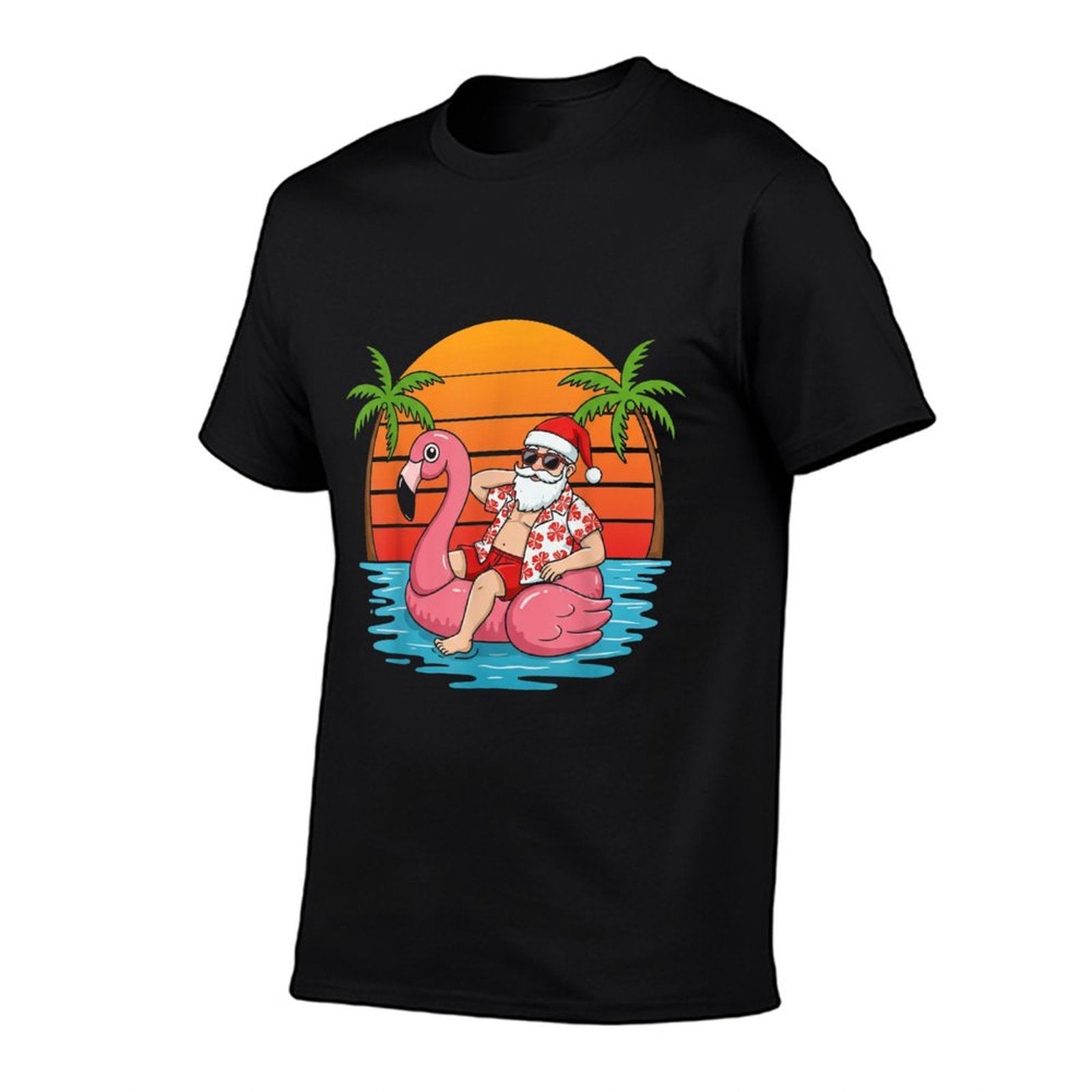 Funny Christmas in July Flamingo Santa  Tagless Design T-Shirt