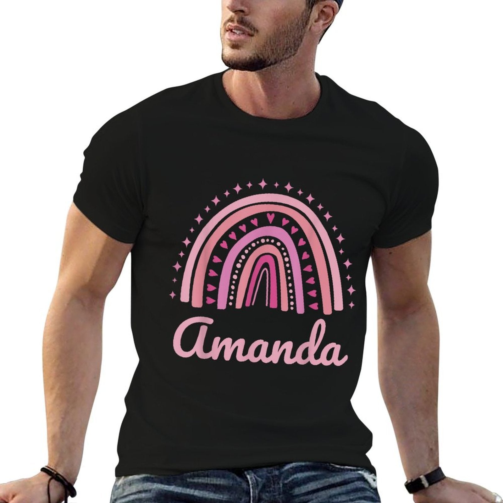 Amanda Name Personalized Funny Women Pink Rainbow Amanda  Soft T-Shirt