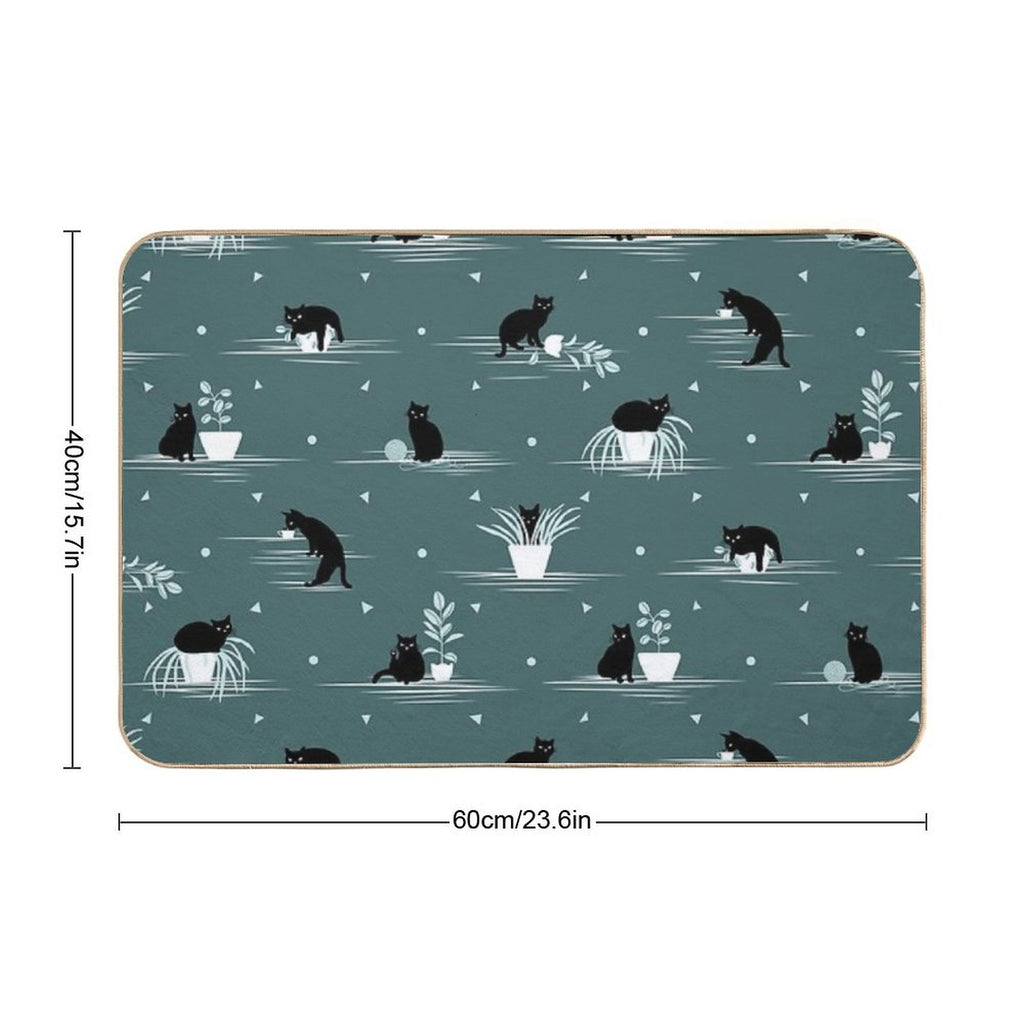 When The Black Cat Is Alone at Home (Dark Green)  Toxin-Free Bath Mat