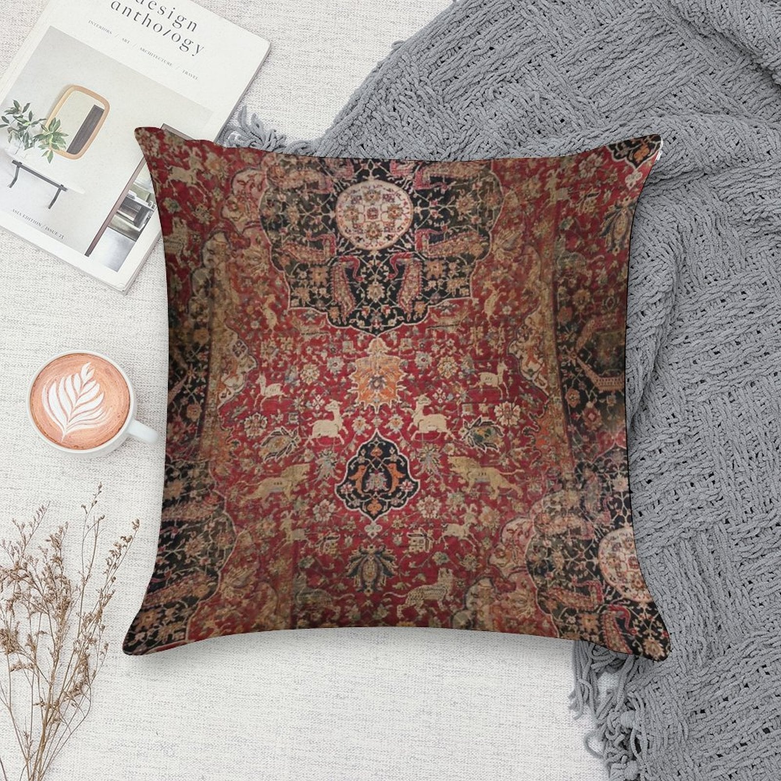 Persian Carpet Soft Luxury Feel Throw Pillow