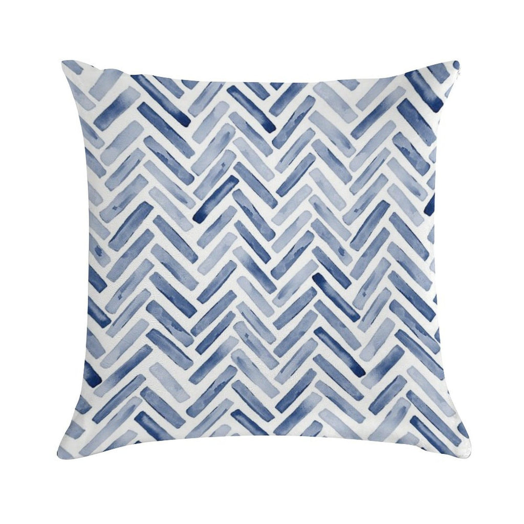 Indigo Blue Watercolor Herringbone Chevron Soft Easy Maintenance Throw Pillow