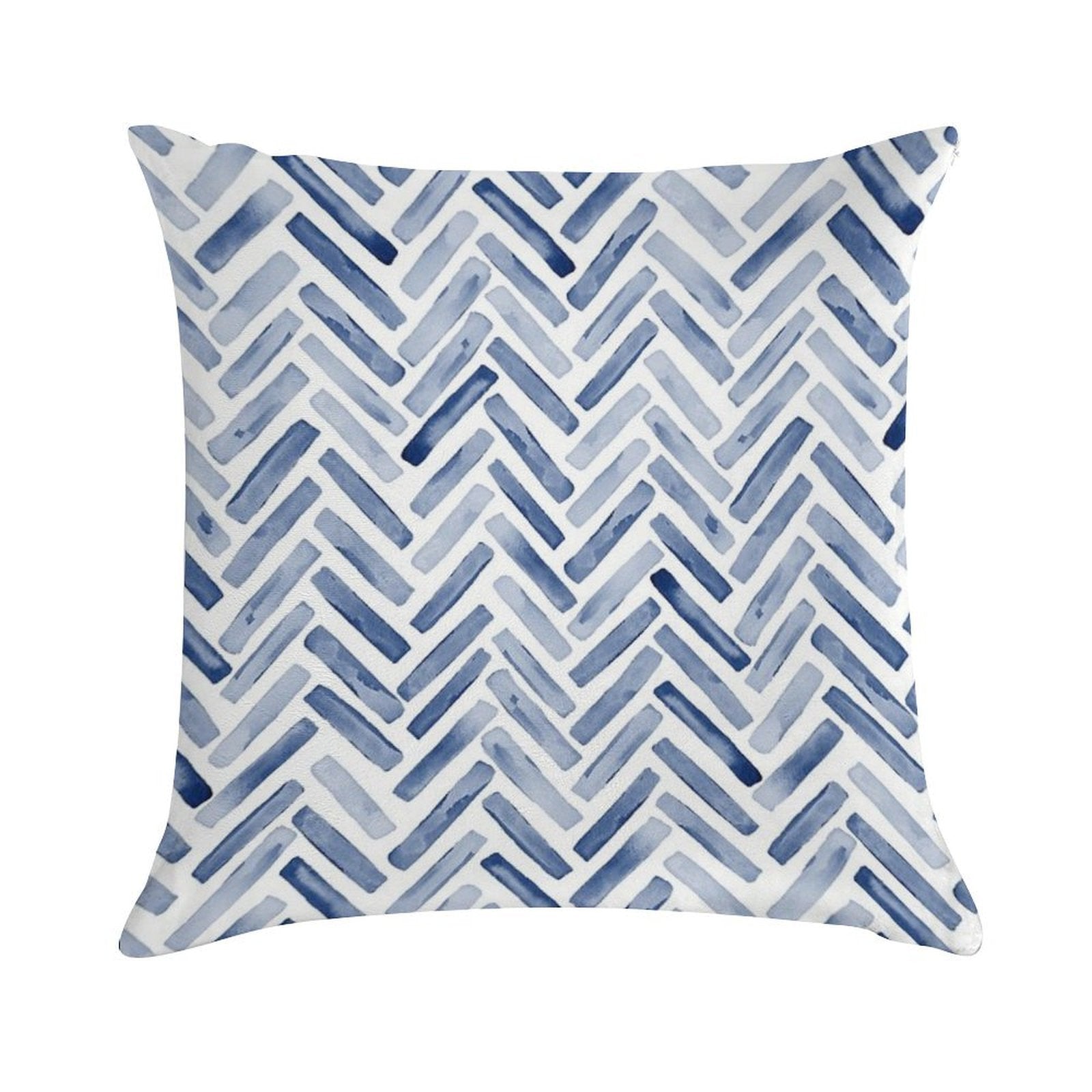 Indigo Blue Watercolor Herringbone Chevron Soft Easy Maintenance Throw Pillow