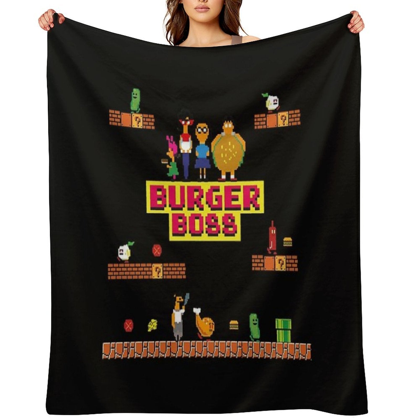 Burger Boss Pixel Art Eco-conscious Throw Blanket