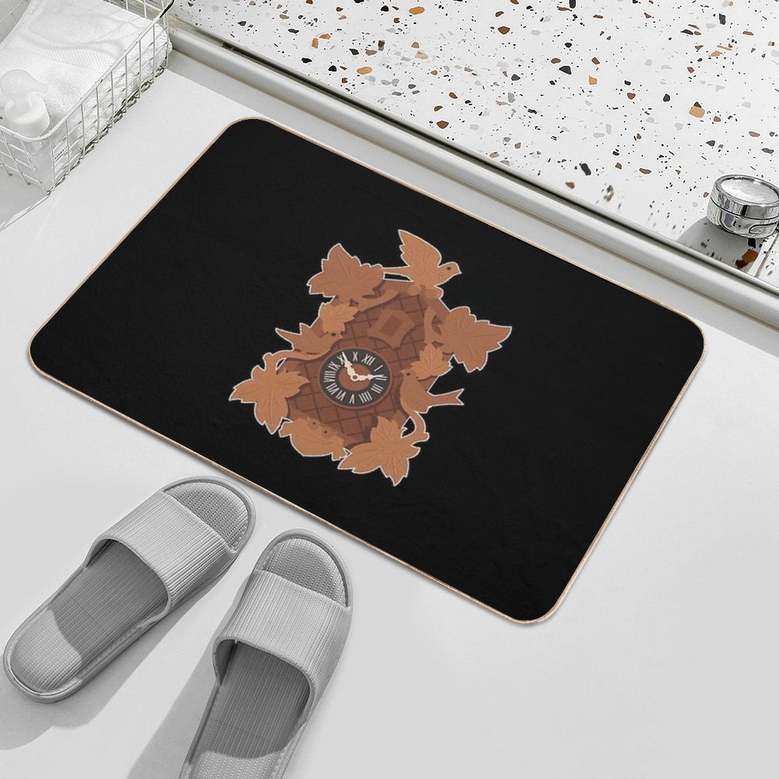 Cuckoo Clock Black Forest House Illustration.  Stain-Proof Bath Mat