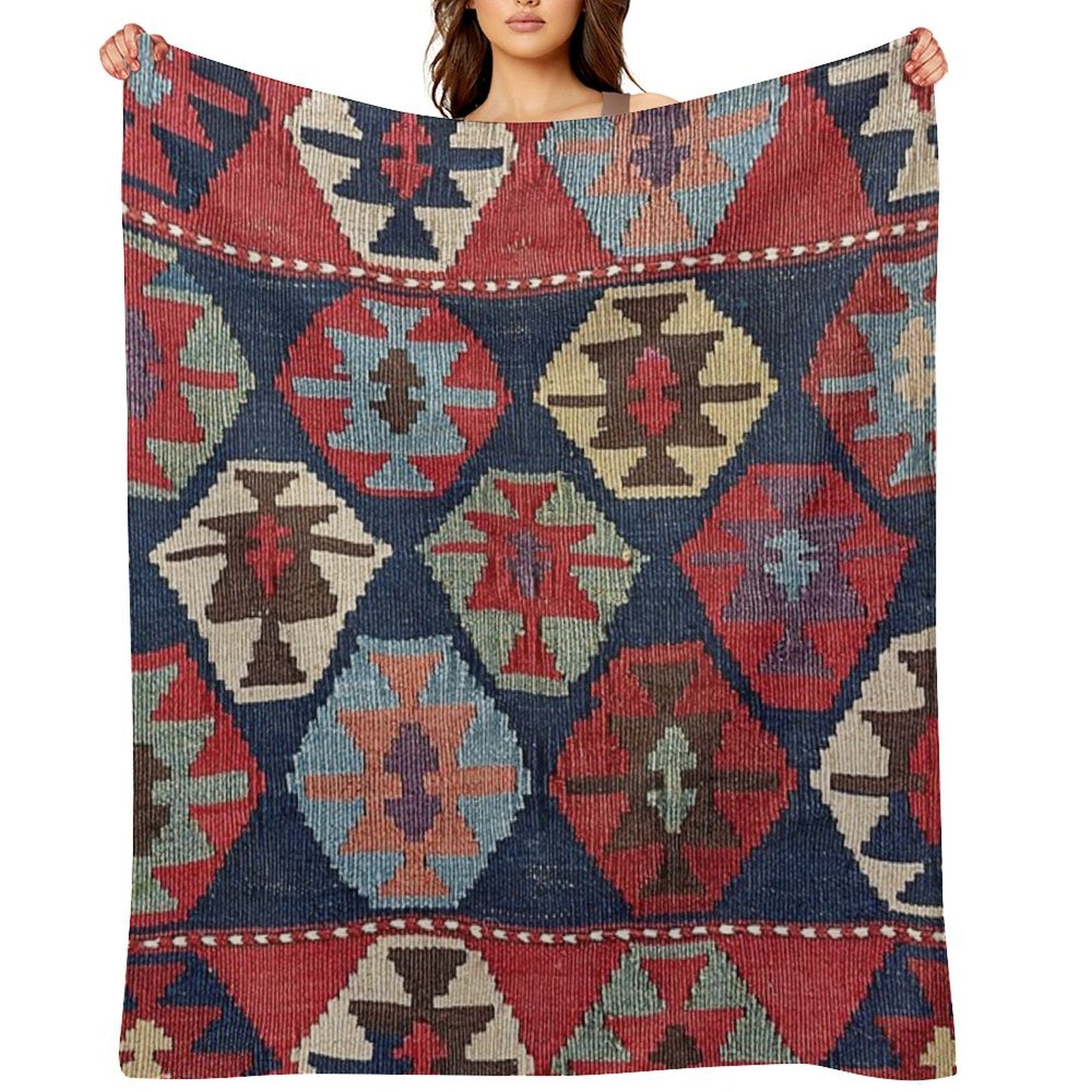 Southwestern Diamond  19th Century Colorful Ornate Accent Pattern Multi-functional Throw Blanket
