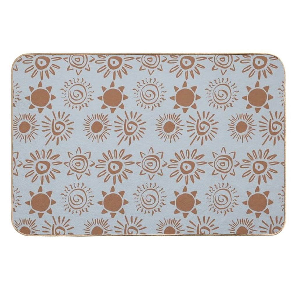 Magical Sun Bohemian Dreamy Aesthetic In Muted Colors Gray Blue & Brown  Pet-Safe Bath Mat