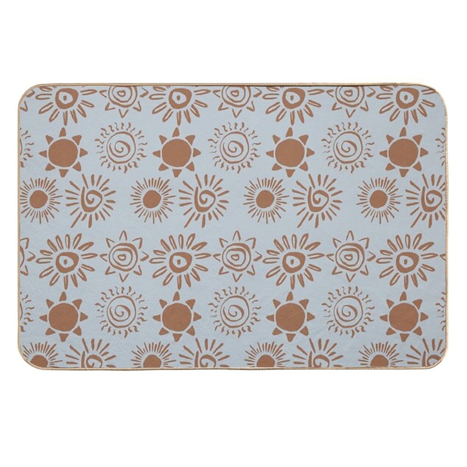 Magical Sun Bohemian Dreamy Aesthetic In Muted Colors Gray Blue & Brown  Pet-Safe Bath Mat