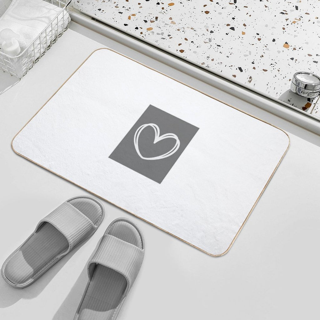Grey And White Heart  Absorbent Bath Mat