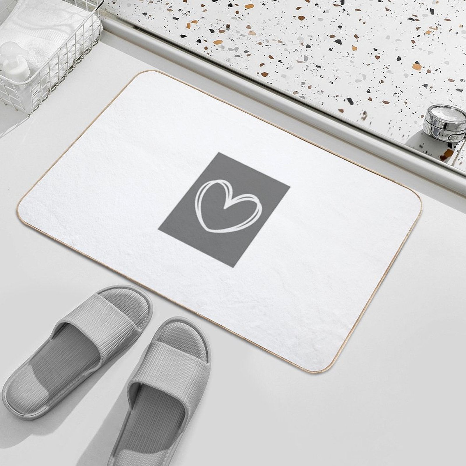 Grey And White Heart  Absorbent Bath Mat