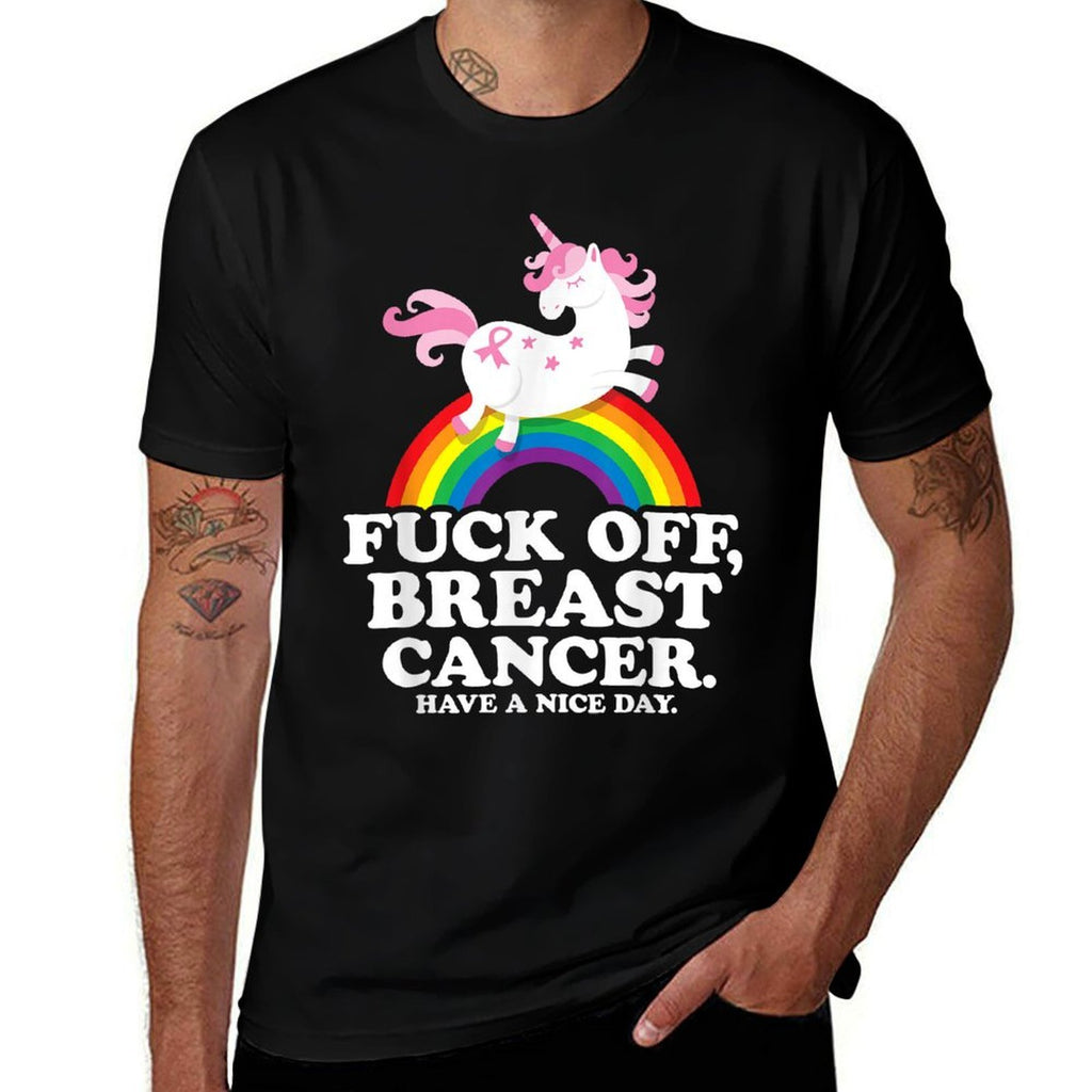 Fuck Off Breast Cancer Funny Quote with Unicorn And Rainbow  Classic T-Shirt
