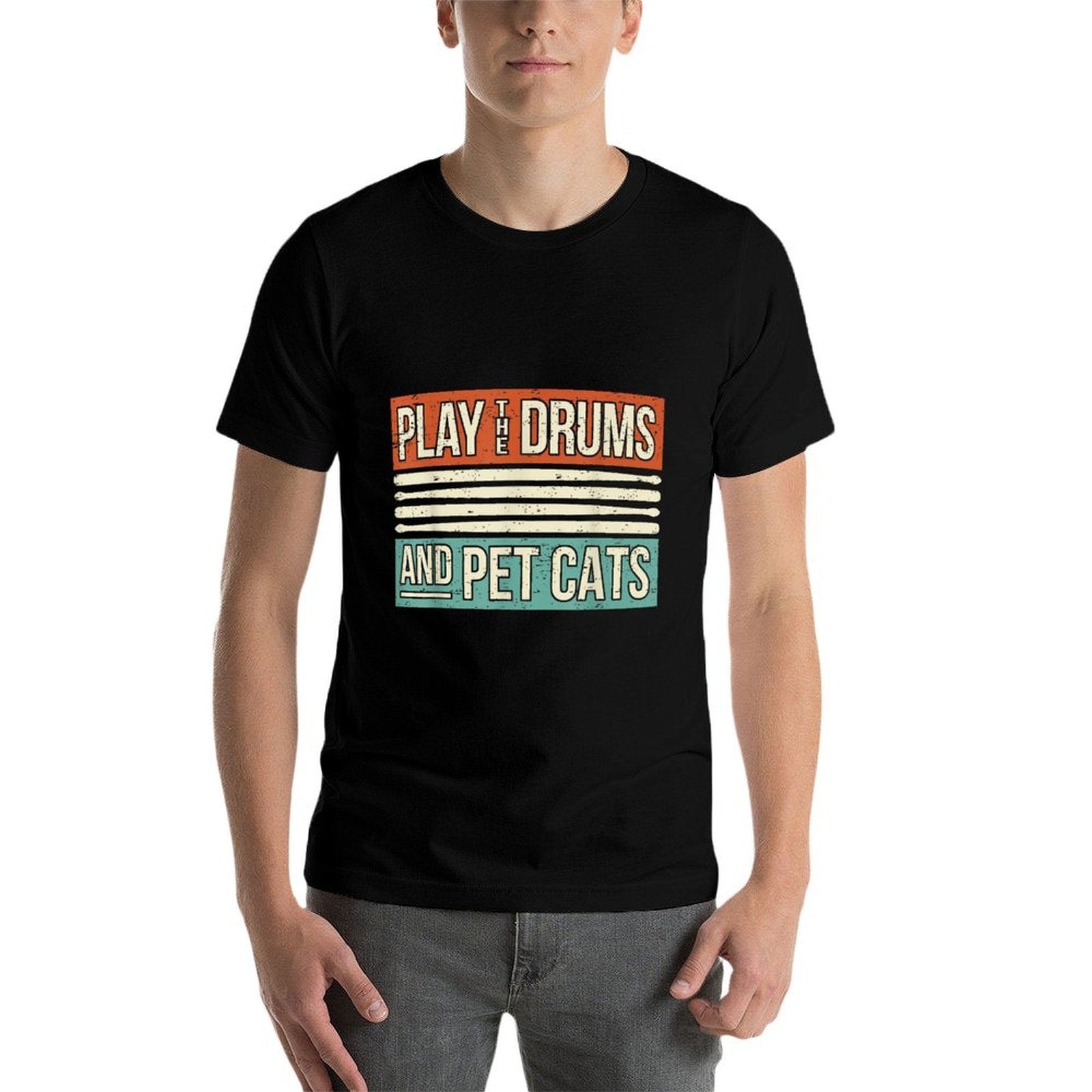 Retro Drummer Drumming Drums Percussion I Kitty Cat Lover  Slim-fit Cut T-Shirt