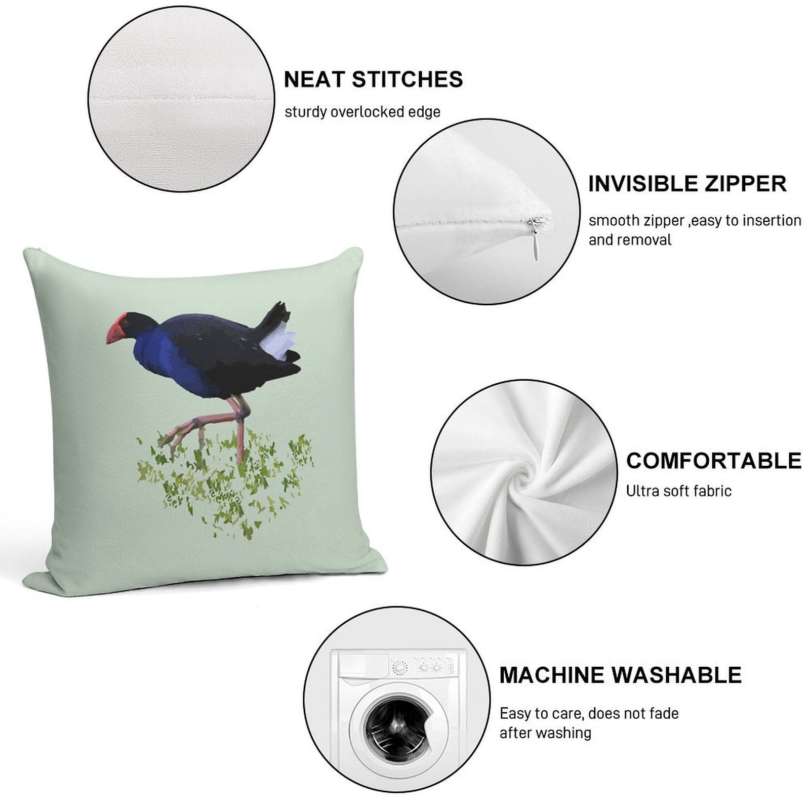 New Zealand Pukeko Soft Luxury Feel Throw Pillow