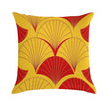 Asian Art Deco Red And Yellow Fan Pattern Soft Warmth Comfort Throw Pillow