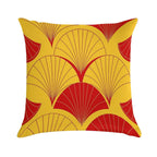 Asian Art Deco Red And Yellow Fan Pattern Soft Warmth Comfort Throw Pillow