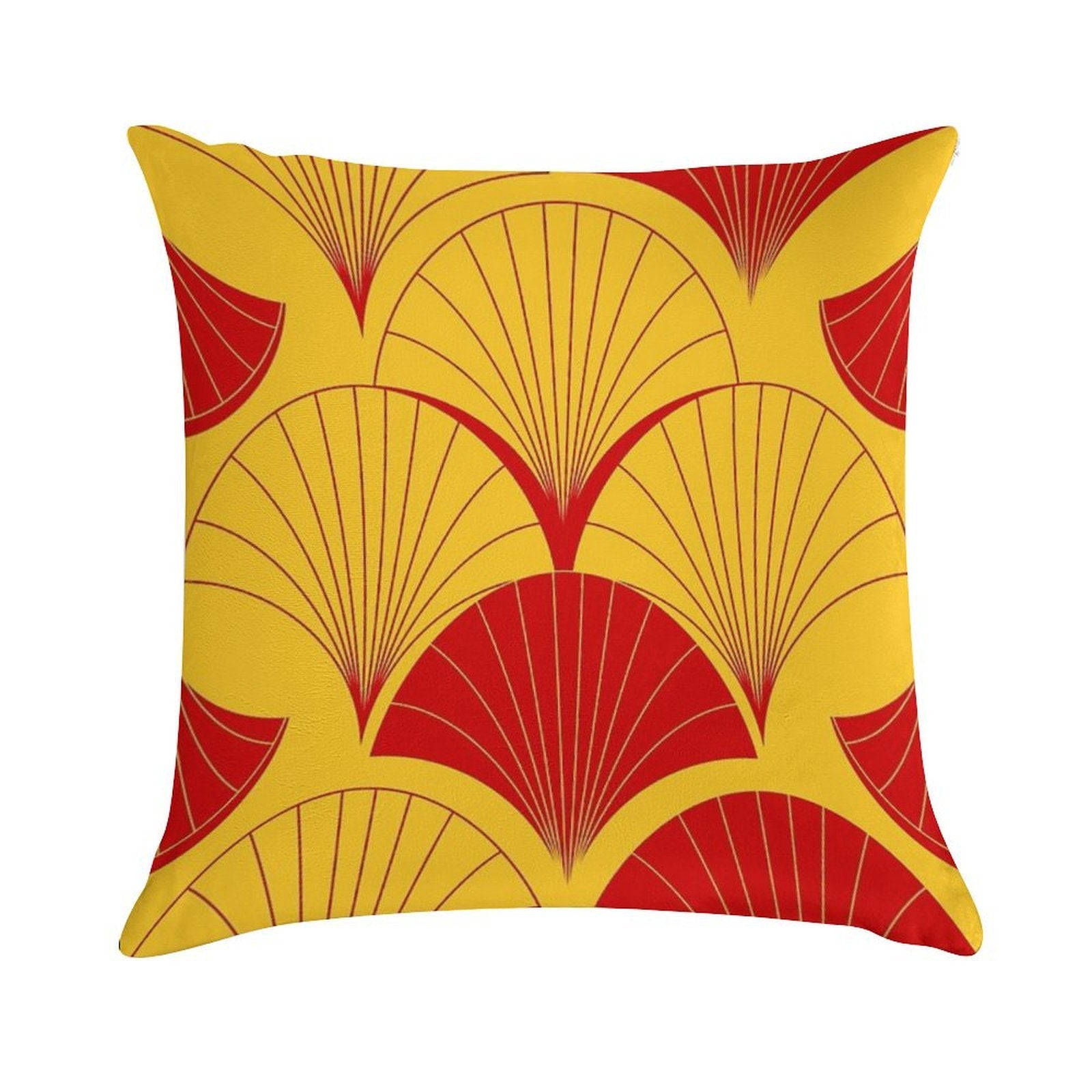 Asian Art Deco Red And Yellow Fan Pattern Soft Warmth Comfort Throw Pillow
