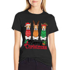 Basenji Dogs in Sweaters Santa Reindeer Elf Merry Christmas  Trendy Pattern T-Shirt