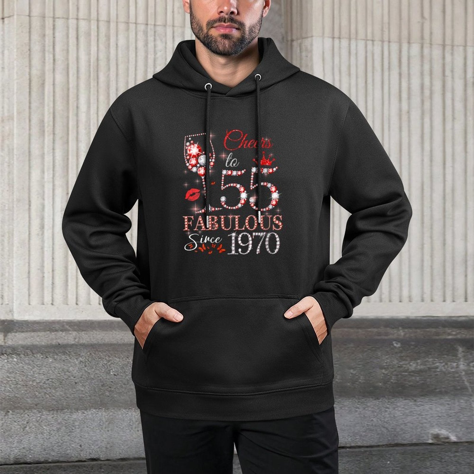 Womens Womens Cheers to 55 Years Old EST 1970 55th Birthday Queen Layering Staple Hoodie