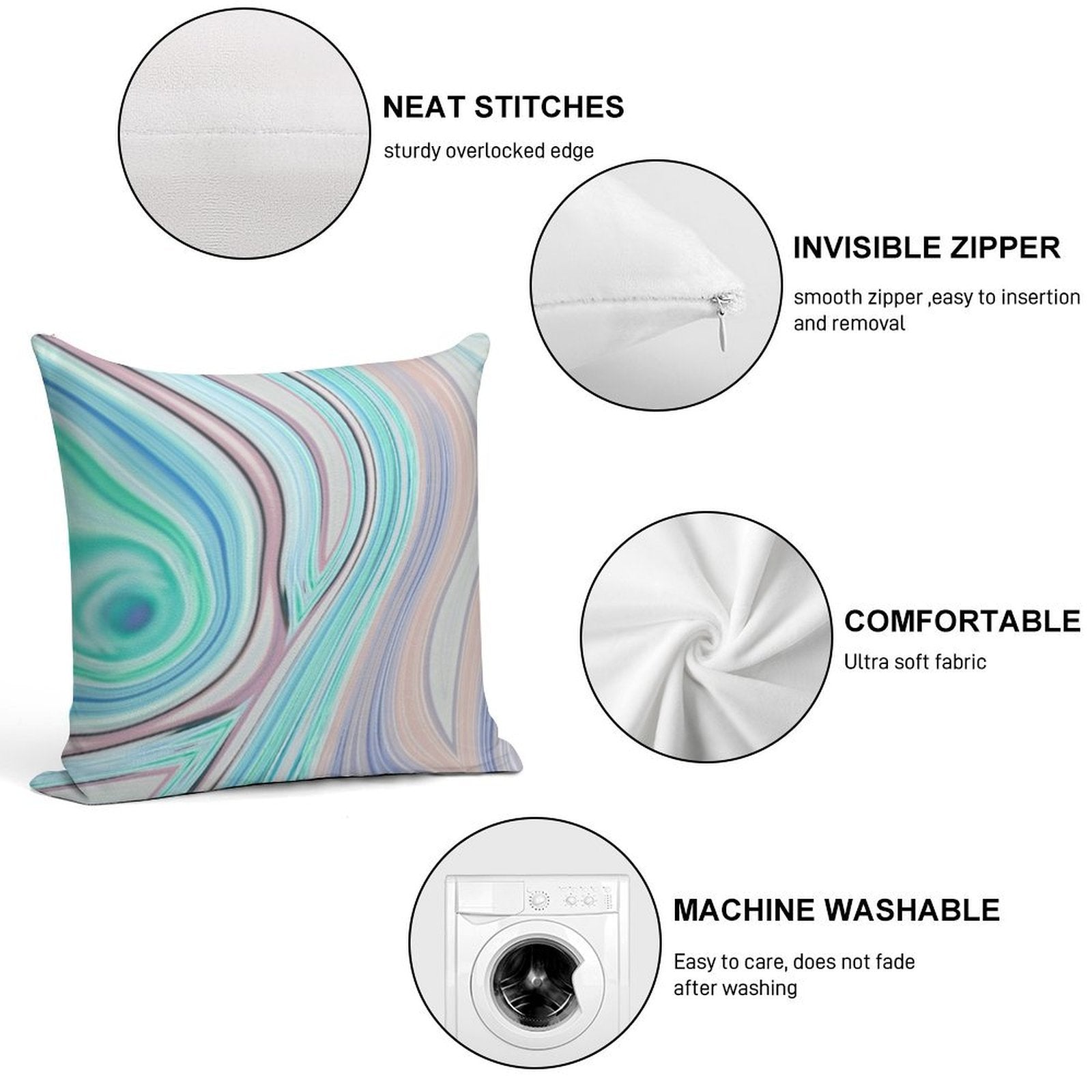 Preppy Abstract Pastel Lilac Purple Turquoise Aqua Blue Swirls Soft Luxury Feel Throw Pillow