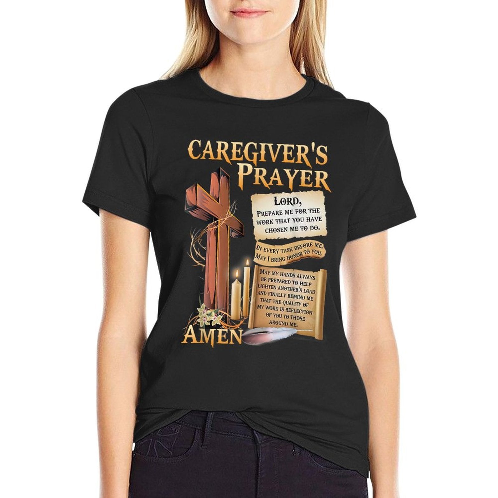 Caregivers Prayer Christian Cross Faith Hope Love Jesus  Eco-friendly Material T-Shirt