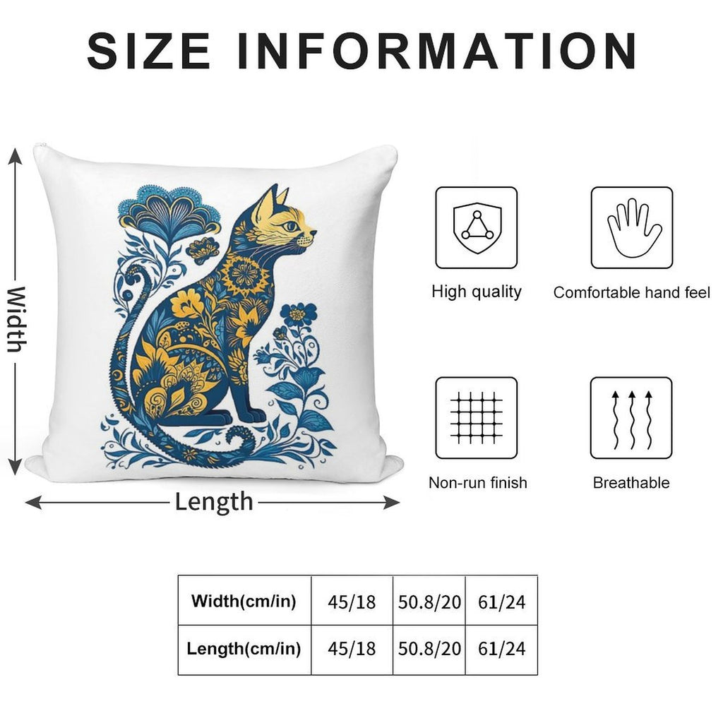 Ukraine Cat Floral Vintage Ukrainian Flag & Vyshyvanka Soft Reinforced Edging Throw Pillow