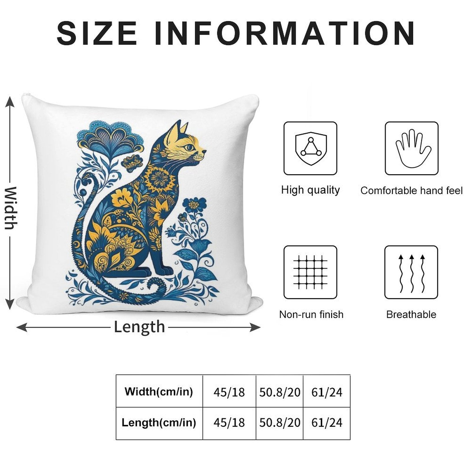 Ukraine Cat Floral Vintage Ukrainian Flag & Vyshyvanka Soft Reinforced Edging Throw Pillow