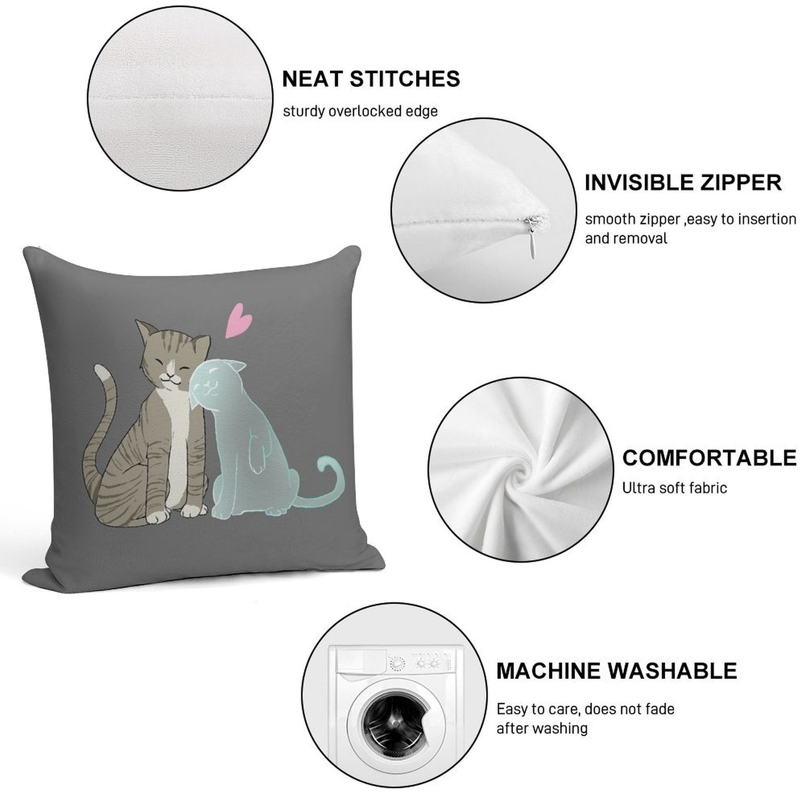 Cat Love Soft Shrink-Resistant Throw Pillow