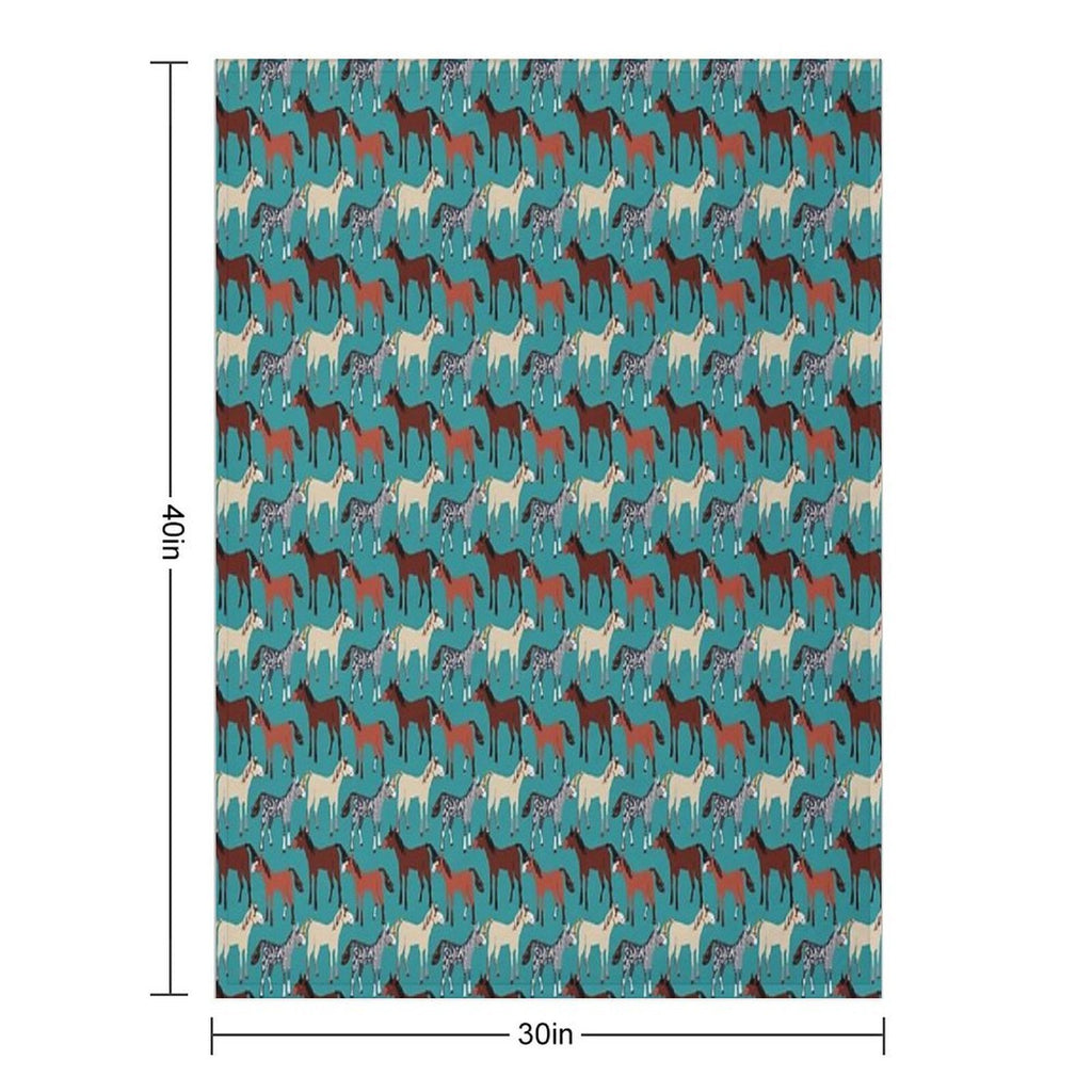 Horse Pattern in Aquamarine Blue Multi-functional Throw Blanket