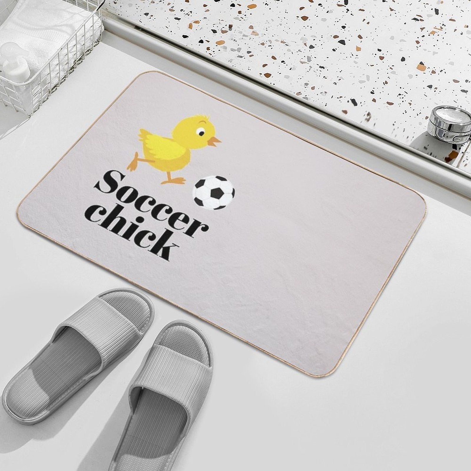 Funny Cute Animated Cartoon Soccer Chick  Absorbent Bath Mat