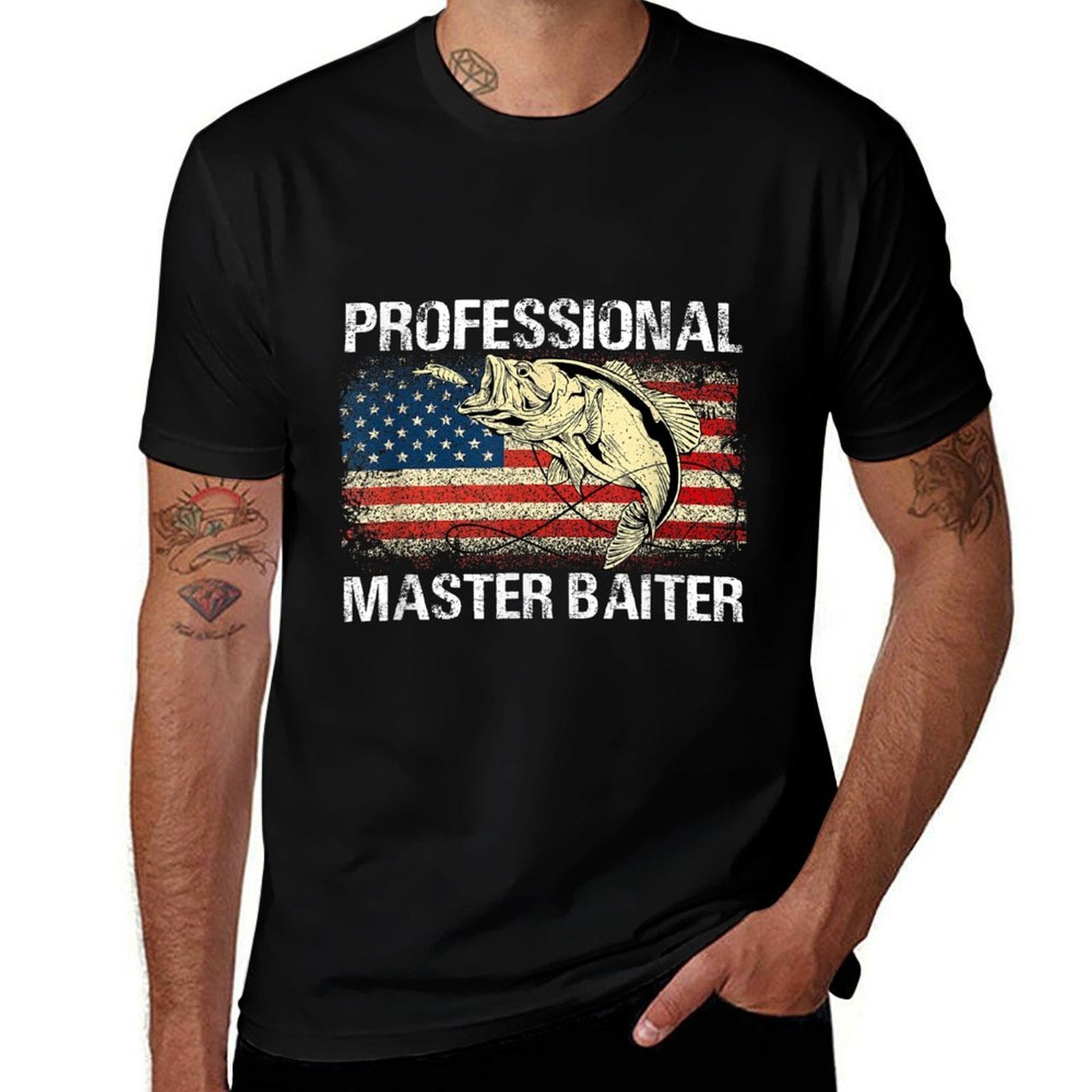 Professional Master Baiter Retro American Funny Fishing  Durable T-Shirt