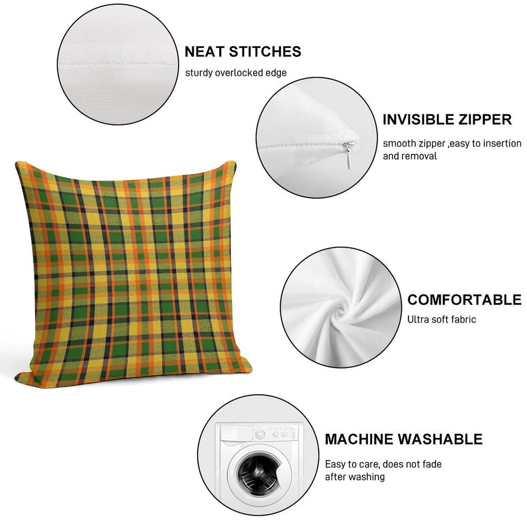 Westy Tartan Yellow Plaid for Bulli Bus Camper Soft Washable Throw Pillow