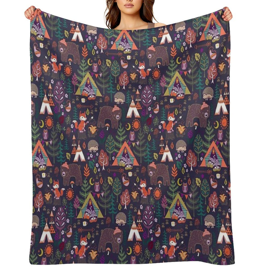 Woodland Animals Campout Plush Throw Blanket