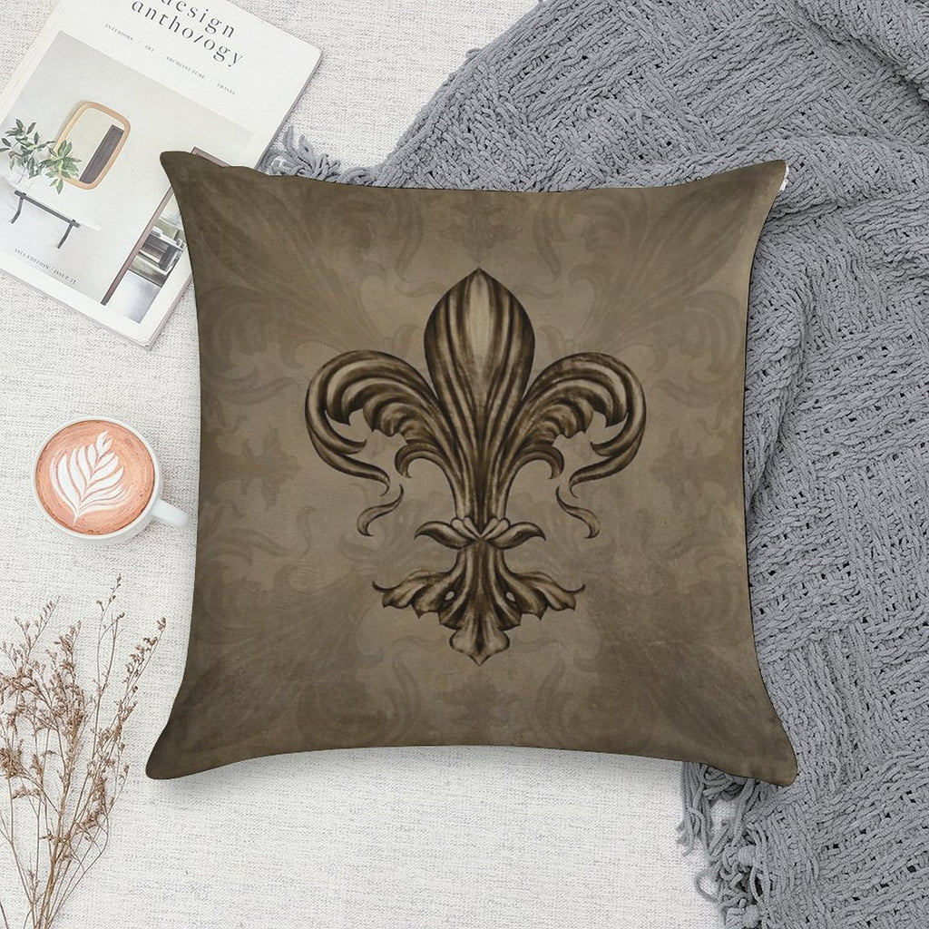 Vintage Fleur-de-lis Sepia Soft Reinforced Edging Throw Pillow