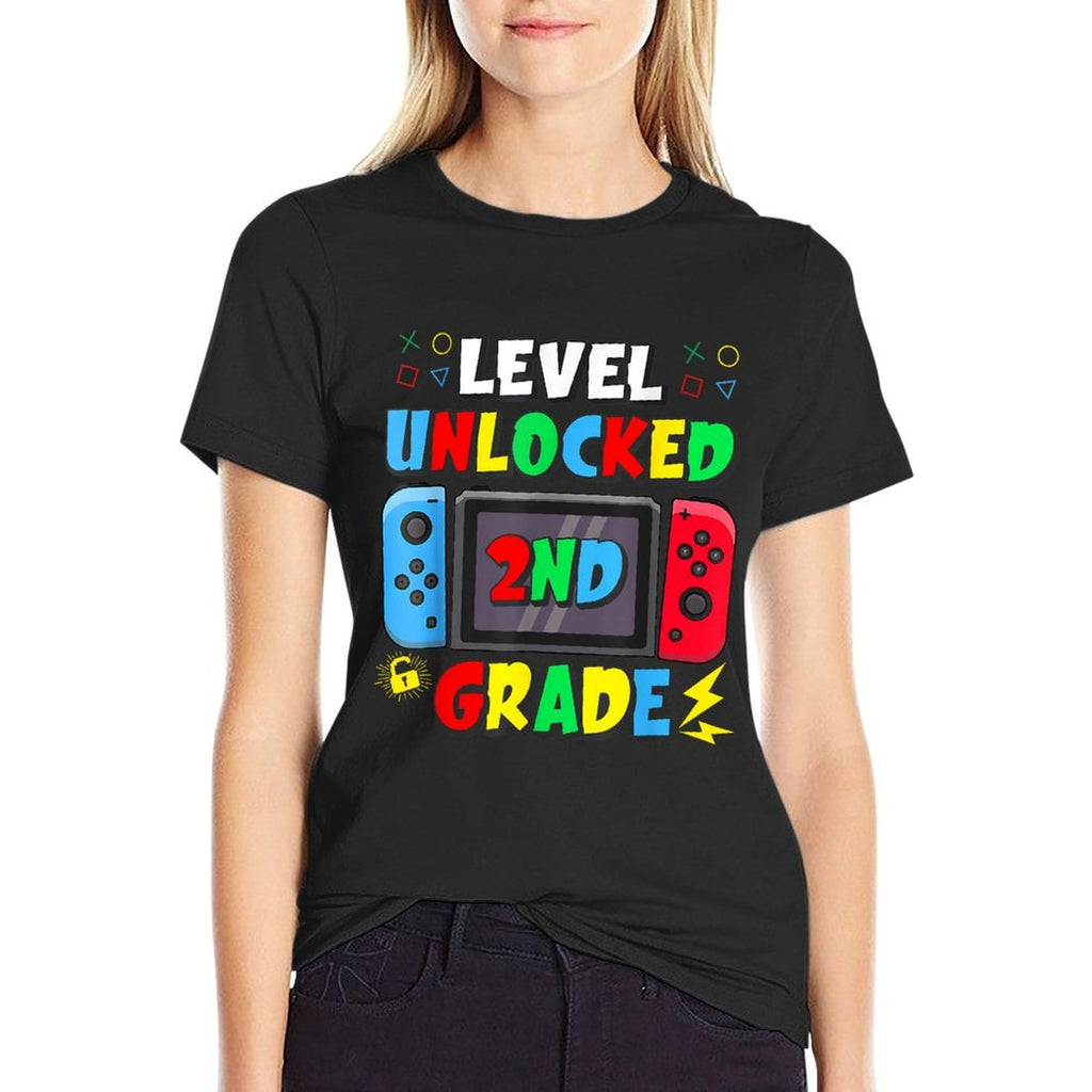 First Day Of 2nd Grade Level Unlocked Game Back To School  Summer-ready Fabric T-Shirt