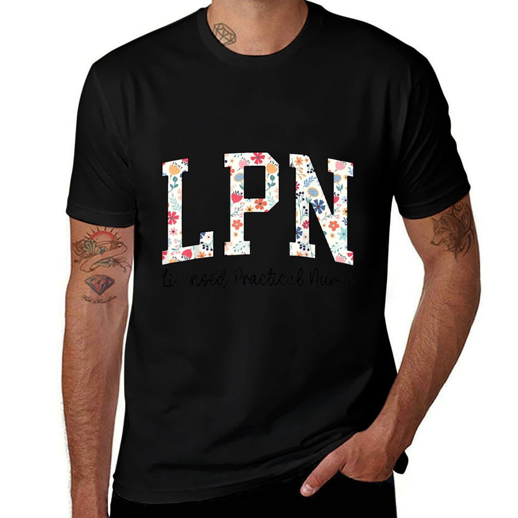 LPN Nurse Licensed Practical Nursing Flower Retro Healthcare  Rolled Sleeves T-Shirt