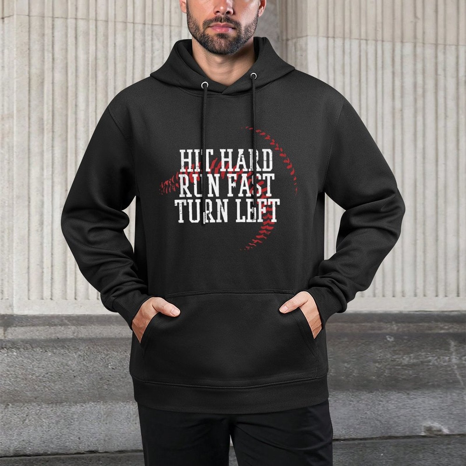 Baseball Hit Hard Run Fast Turn Left Men Boys Kidn Youth Moisture-Wicking Hoodie