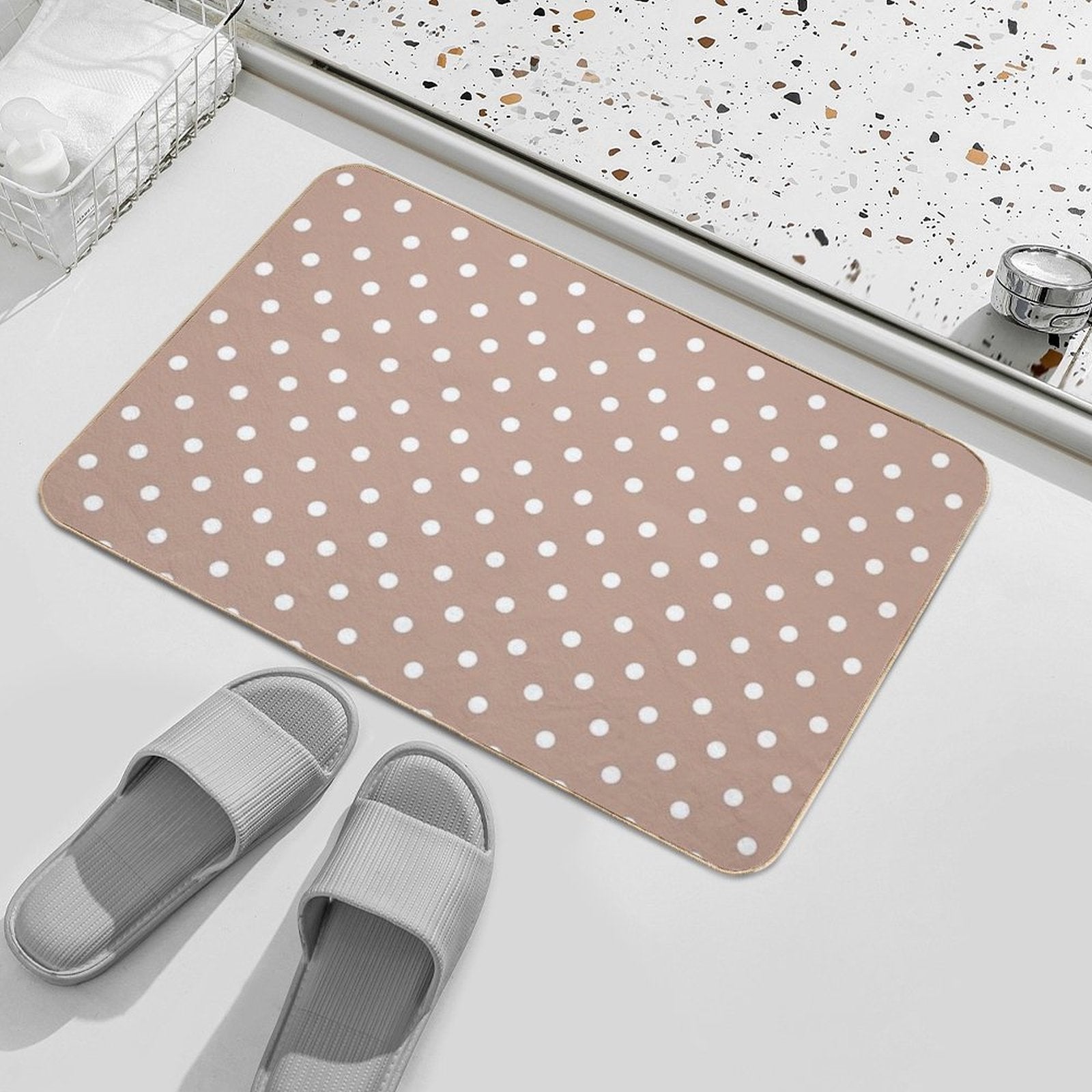 Polka Dot,dots,circles,brown,nude,beige Background  High-Traffic Bath Mat