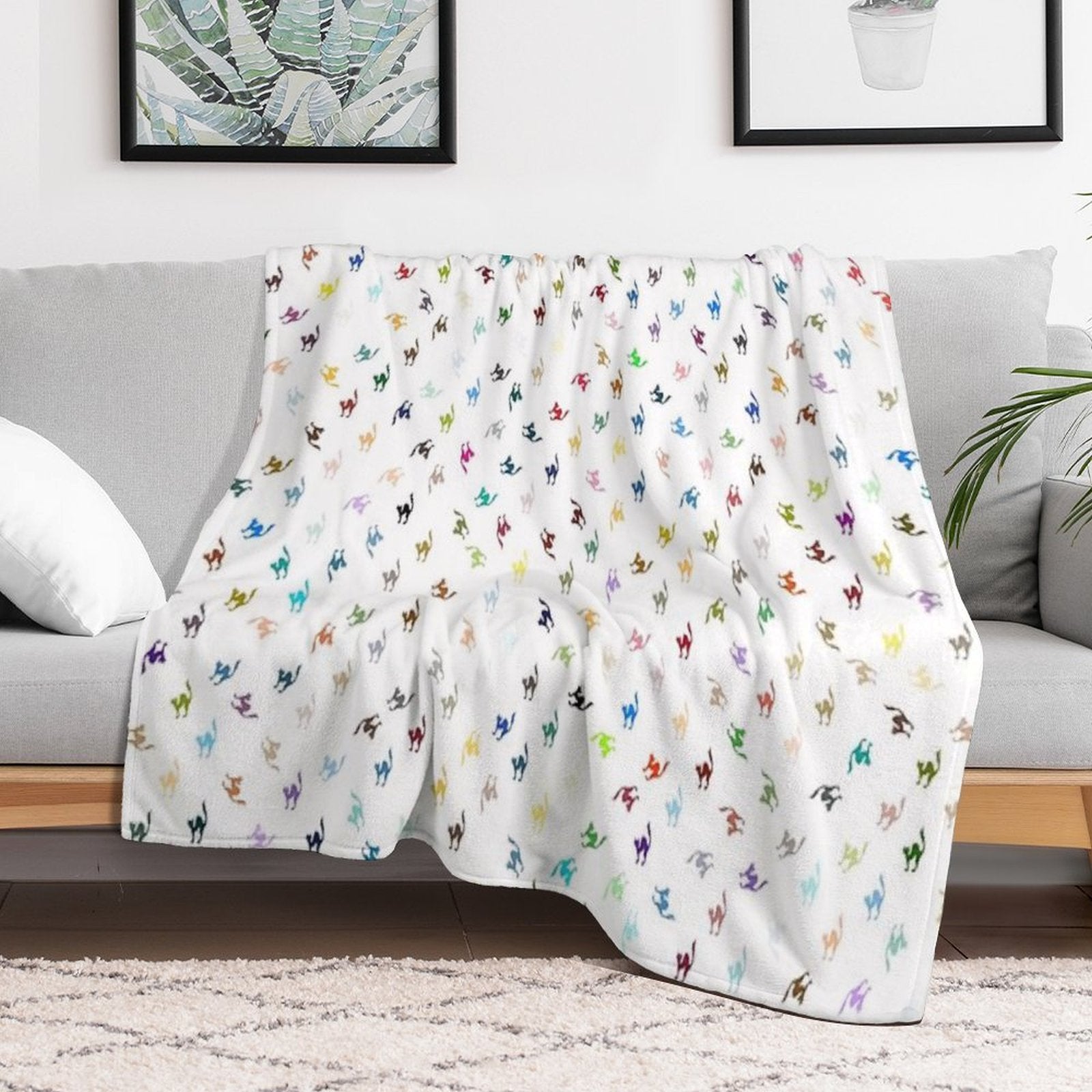 Color Cat Pattern Travel-friendly Throw Blanket