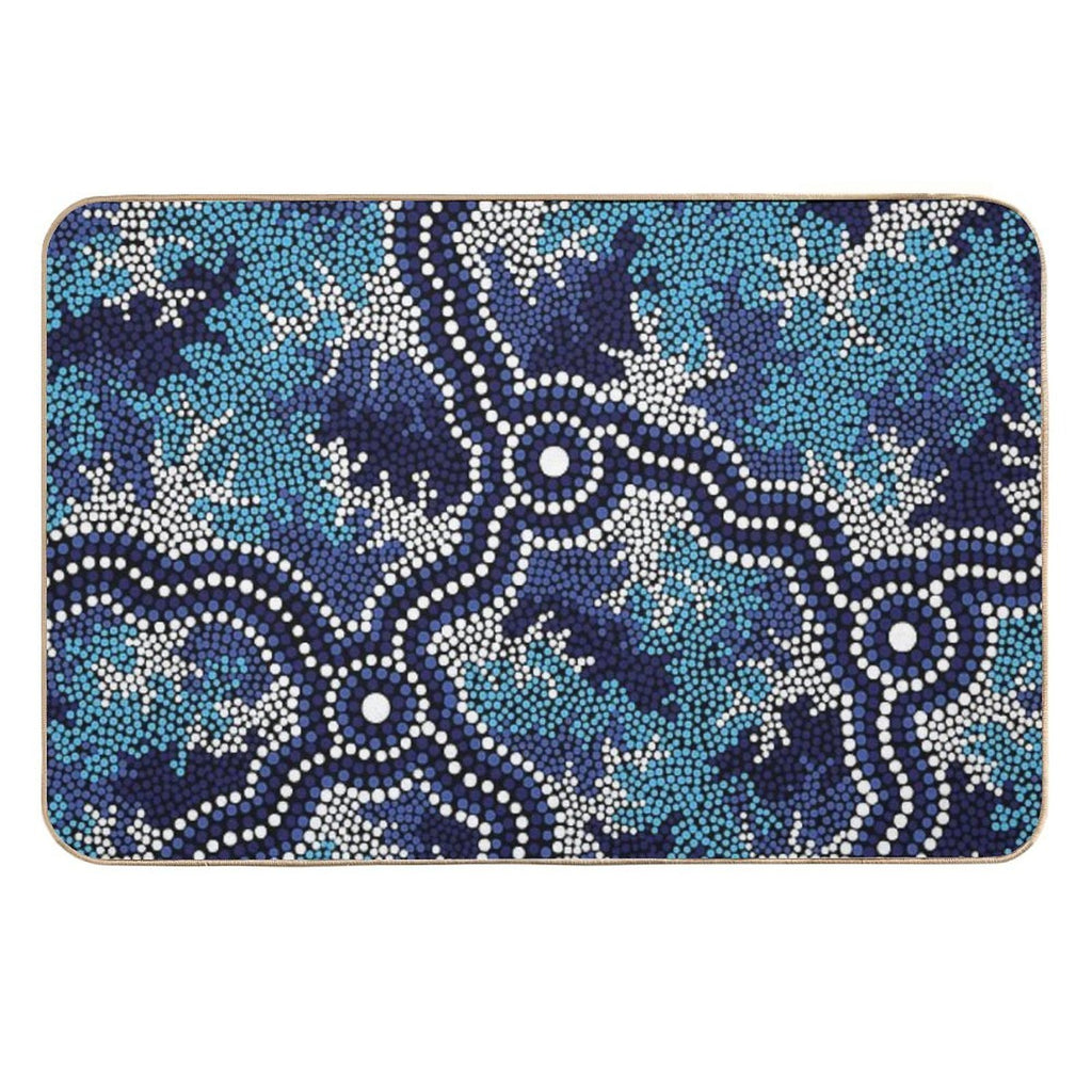 Aboriginal Art Authentic - Wetland Dreaming 2  Dirt-Trapping Bath Mat