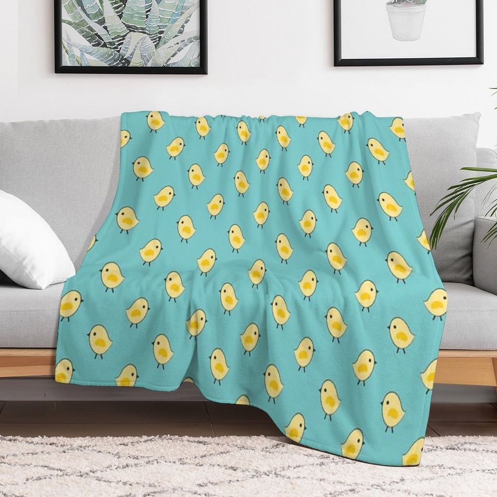Busy Chicks Pattern - Yellow on Aqua Blue Easy Care Throw Blanket