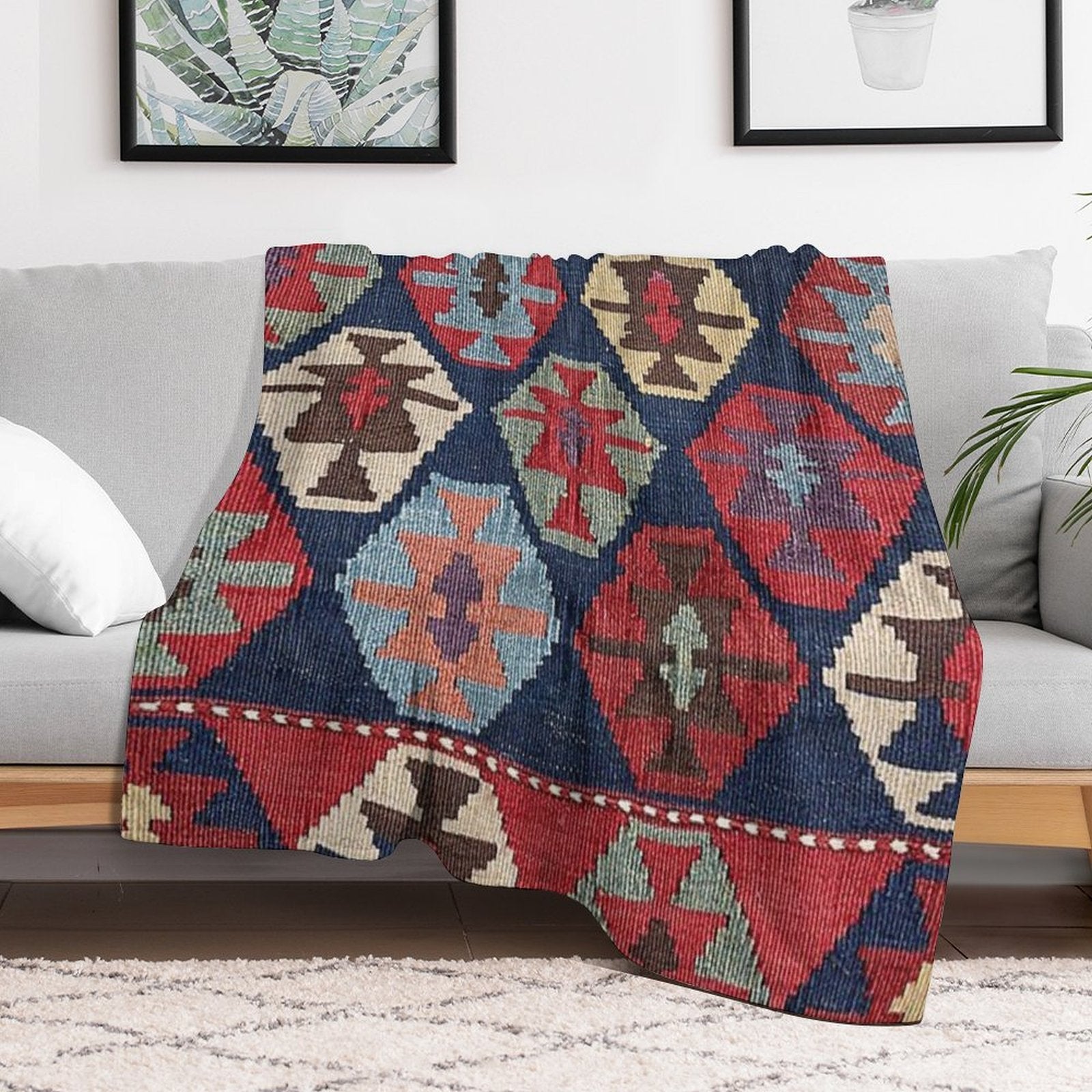 Southwestern Diamond  19th Century Colorful Ornate Accent Pattern Multi-functional Throw Blanket
