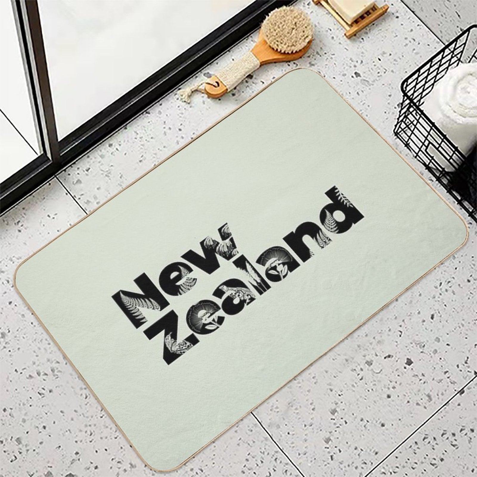 New Zealand Inset with Native Flora  Fade-Resistant Bath Mat
