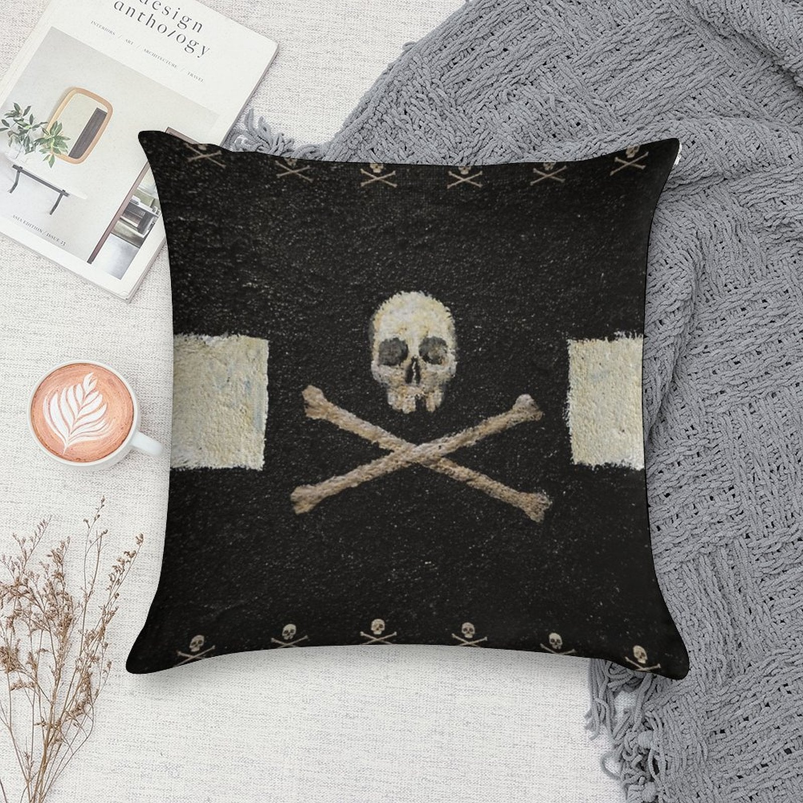 Pirate Skulls - Black Soft Skin-Friendly Throw Pillow