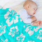 Bright Aqua Blue Hibiscus Hawaiian Flower Aloha Wrinkle-free Throw Blanket