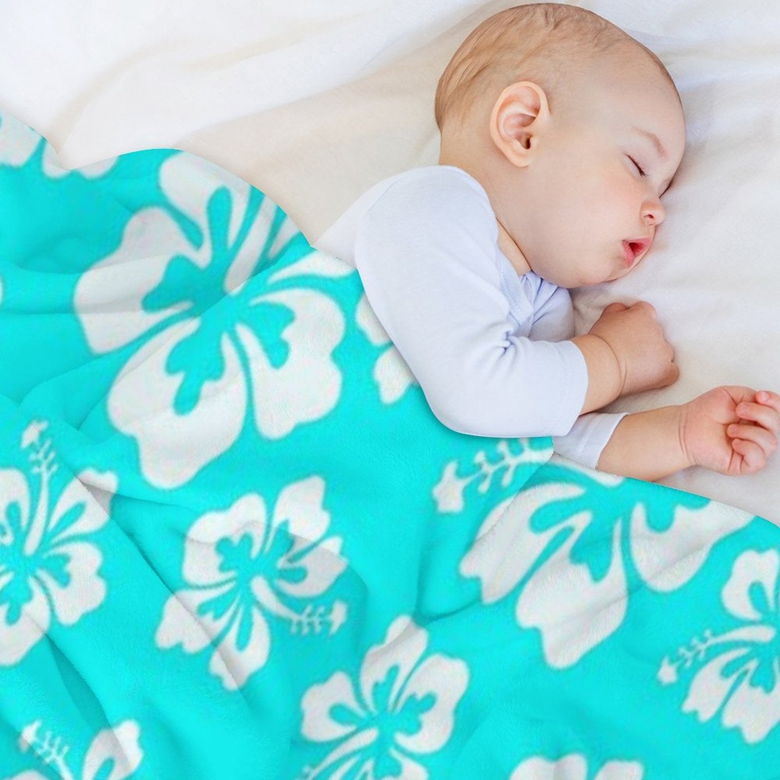 Bright Aqua Blue Hibiscus Hawaiian Flower Aloha Wrinkle-free Throw Blanket